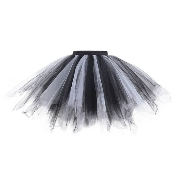 Telankuip Gradient Color Tutu Skirts for Women Elastic High Waisted Classic Layered Ballet Puffy Skirt Trendy Colorful Asymmetrical Hem Skirts for Carnival Party Fashion Outfits Black2 M