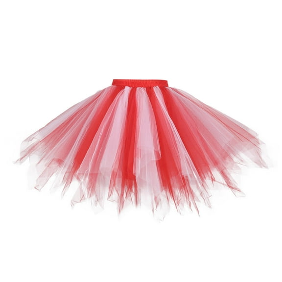 Telankuip Gradient Color Tutu Skirts for Women Elastic High Waisted Classic Layered Ballet Puffy Skirt Trendy Colorful Asymmetrical Hem Skirts for Carnival Party Fashion Outfits Watermelon Red2 XL