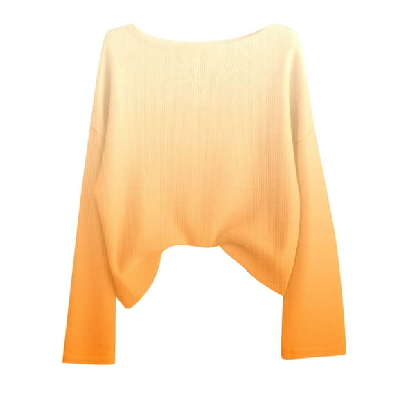 Telankuip Gradient Knit Pullover Sweaters for Women Crewneck Long Sleeve Casual Loose Fit Comfortable Sweaters 2025 Fall Winter Soft Cozy Plus Size Sweater Yellow XL