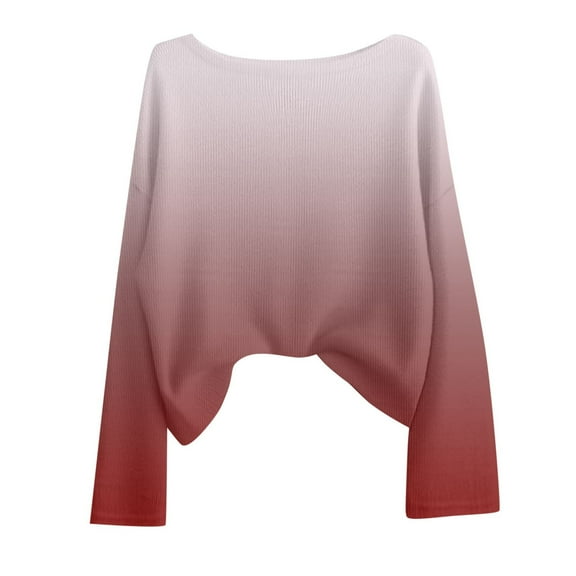 Telankuip Gradient Knit Pullover Sweaters for Women Crewneck Long Sleeve Casual Loose Fit Comfortable Sweaters 2025 Fall Winter Soft Cozy Plus Size Sweater Brick Red L