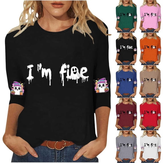 Telankuip Halloween 3/4 Sleeve Tops for Women Loose Fit Lightweight ...