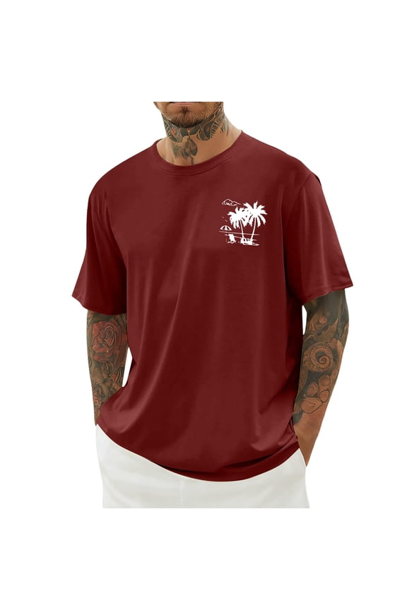 Hawaiian Style Beach Coconut Tree Graphic T-Shirts for Man Short Sleeve Round Neck Casual Lightweight Tee Shirt Lightweight Comfy Casual Tops for Daily Wear XL