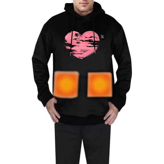Telankuip Heated Hoodies for Men and Women Soft Cozy Casual Hunting Couples USB Charging Hot Hooded Sweatshirt Fishing Outdoor Heating Pullover Tops for Valentine's Day Gift 1-Black XL