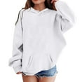 thumbnail image 1 of Telankuip Hoodies for Girls Casual Loose Long Sleeve Hooded Sweatshirts Kid's Relaxed Fit Trendy Large Letter Printed Drawstring Pullover Tops with Pockets Fall Winter 2025 White 14-16 Years, 1 of 7
