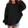 thumbnail image 1 of Telankuip Hoodies for Girls Casual Loose Long Sleeve Hooded Sweatshirts Kid's Relaxed Fit Trendy Large Letter Printed Drawstring Pullover Tops with Pockets Fall Winter 2025 Black 14-16 Years, 1 of 7