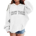 thumbnail image 1 of Telankuip Hoodies Sweatshirts for Girls Long Sleeve New York Letter Printed Loose Pullovers Kid's Drop Shoulder Comfort Warm Hooded Tops 2025 Fall Fashion Must Haves White 2-3 Years, 1 of 4