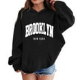 thumbnail image 1 of Telankuip Hoodies for Teen Girls Cute Brooklyn Graphic Letter Printed Hooded Sweatshirts 2025 Fall Winter Long Sleeve Relaxed Fit Leisure Sports Pullover Tops with Pocket Black 3-4 Years, 1 of 4