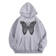 thumbnail image 1 of Telankuip Hoodies for Teen Girls Trendy Large Butterflies Graphic Preppy Kid's Sweatshirts Casual Loose Fit Comfort Long Sleeve Hooded Pullover Tops with Pocket Grey 4-5 Years, 1 of 4