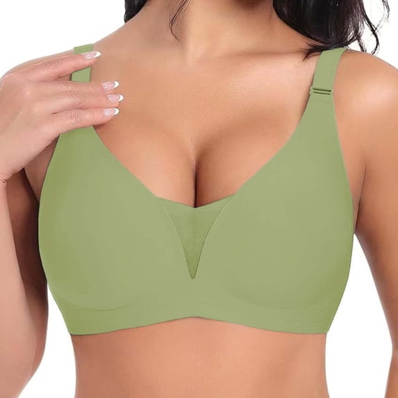 Telankuip Jelly Wireless Bras for Women No Underwire Mesh Crossover Bras Seamless Full Coverage Support and Lift Smoothing Breathable Comfy Deep V Bralettes Green XL