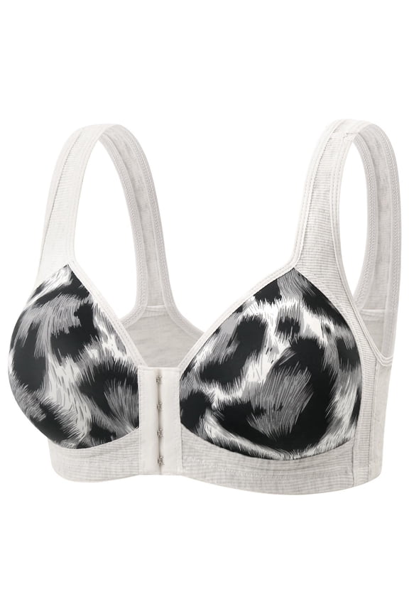 Leopard Print Front Hook Bras for Women Soft Comfortable Thin Full Coverage Bralettes Lightweight Breathable Seamless Convenient Front Closure Bra Light Gray XXL