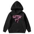 thumbnail image 1 of Telankuip I'm Literally Just a Girl Hoodies for Teen Girls Bow Graphic Preppy Hooded Sweatshirts Casual Long Sleeve Soft Comfy Cute Pullover Tops with Pockets Black 160, 1 of 2