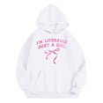 thumbnail image 1 of Telankuip I'm Literally Just a Girl Hoodies for Teen Girls Cute Bow Graphic Long Sleeve Funny Letter Printed Preppy Sweatshirts Casual Loose Comfy Pullover Tops with Pocket White 1-2 Years, 1 of 4