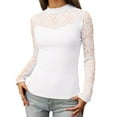 thumbnail image 1 of Telankuip Long Sleeve Lace Neck T Shirts for Women Casual Stretchy Solid Color Basic Tee Shirts 2025 Fashion Long Sleeve Thin Pullover Tops for Daily Wear White XL, 1 of 8
