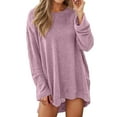 thumbnail image 1 of Telankuip Long Sleeve Loose Fit Casual Waffle T-Shirts for Women Oversized Soft Comfortable Solid Color Tees Crewneck Fall Pullover Tops 2025 Fashion Street Style Outfits Light Purple XXL, 1 of 5
