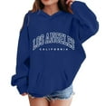 thumbnail image 1 of Telankuip Los Angeles Oversized Hoodies for Girls Trendy Letter Graphic Printed Warm Comfort Sweatshirts Casual Fall Winter Children Drawstring Hooded Pullover Tops Navy 5-6 Years, 1 of 4