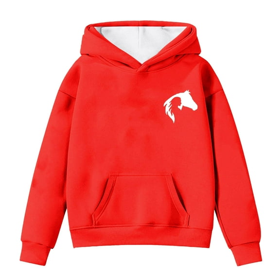 Telankuip Love Horses Graphic Printed Hoodies for Teen Girls Trendy Long Sleeve Loose Soft Cozy Casual Hooded Sweatshirts Lightweight Preppy Kids Pullover Tops with Pockets Red 13-14 Years