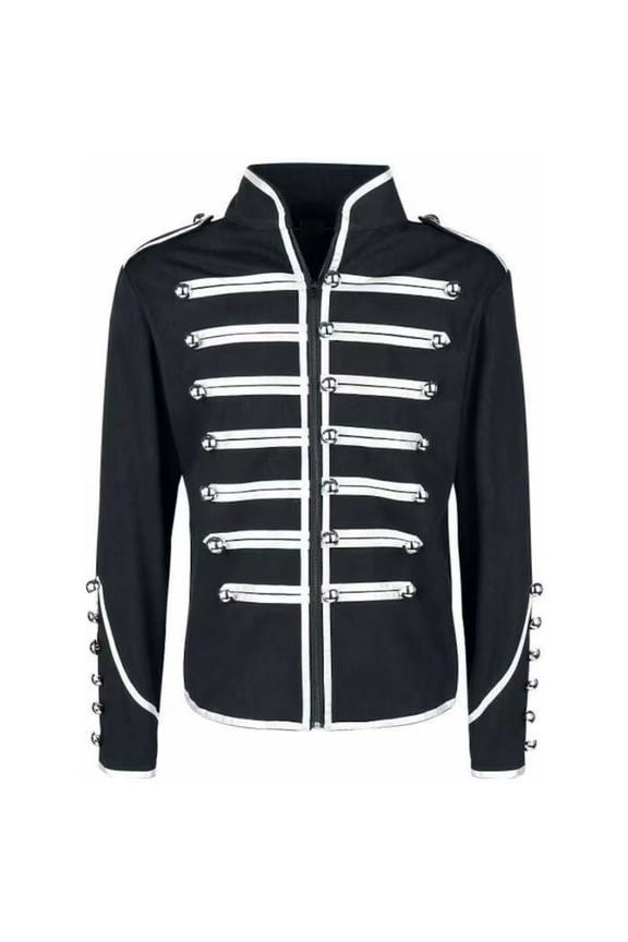Marching Band Parade Full Zipper Suits Menâs Drummer Military Jacket for Men Music Festivals Trendy Stand-Up Collar Long Sleeve Slim Fit Carnival Party Blazers White XL