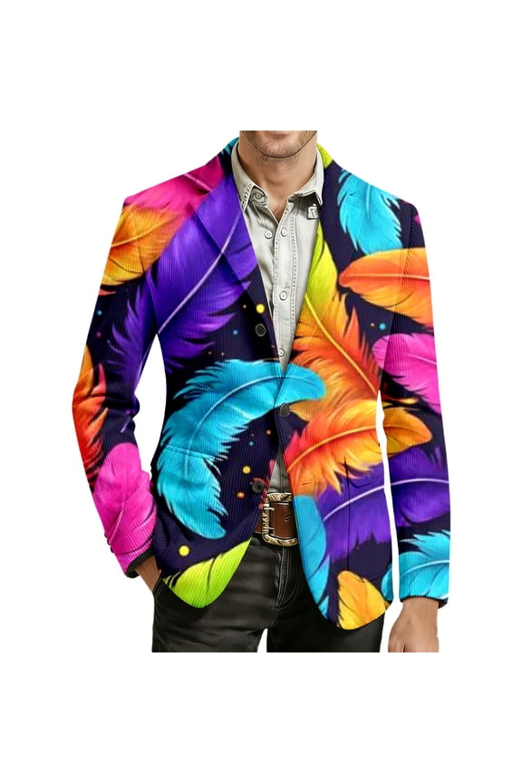 Mardi Gras Printed Corduroy Suits Jacket for Men Lapel Two Buttons Blazers Plus Size Long Sleeve Soft Comfort Carnival Formal Jackets with Side Pockets 4-Purple L