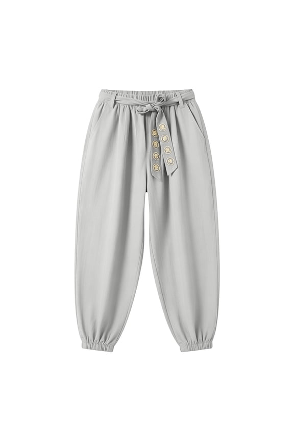 Men Chinese Style Kung Fu Pants Linen Lightweight Soft Breathable Casual Retro Wide Leg Trousers Elastic Waisted Loose Comfortable Harem Pants Light Gray XXL