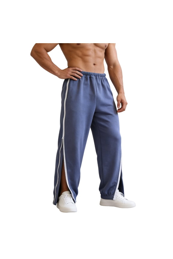 Men's 2 Sides Full Zipper Open down Casual Pants for After Leg Postoperative Wear Elastic Waisted Relaxed Fit Sweatpants Soft Comfy Easy on off Trousers 6-Navy M