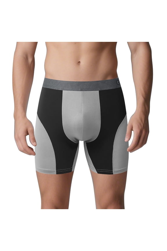 Men's Athletic Longer Length Compression Panties Trendy Color Block Design Stretch Breathable Underpants for Running and Sports Tight Comfy Boxer Briefs Grey XL