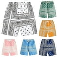 thumbnail image 1 of Telankuip Men's Boho Paisley Print Drawstring Waist Board Shorts Summer Beach Hawaiian Graphic Swim Trunk Plus Size Wide Leg Loose Fit Comfy Casual Vacation Shorts with Pockets 1-Pink XXXL, 1 of 3