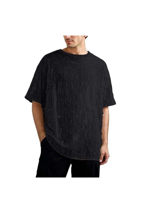 Men's Carnival Glitter T-Shirts Casual Round Neck Short Sleeve Rave Party Tee Shirt Relaxed Fit Lightweight Comfy Party Club Sparkly Disco Fashion Tops Black M