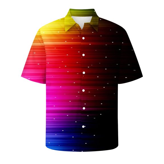 Telankuip Men's Casual Beachwear Fashion Colorful 3D-Printed Short Sleeve Shirts Plus Size Loose Mardi Gras Novelty Button down Tops Casual Soft Comfy Beach Holiday Outfits 7-Red L