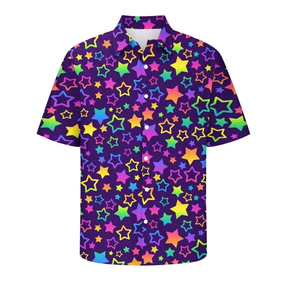 Telankuip Men's Casual Beachwear Fashion Colorful 3D-Printed Short Sleeve Shirts Plus Size Loose Mardi Gras Novelty Button down Tops Casual Soft Comfy Beach Holiday Outfits 8-Purple XL