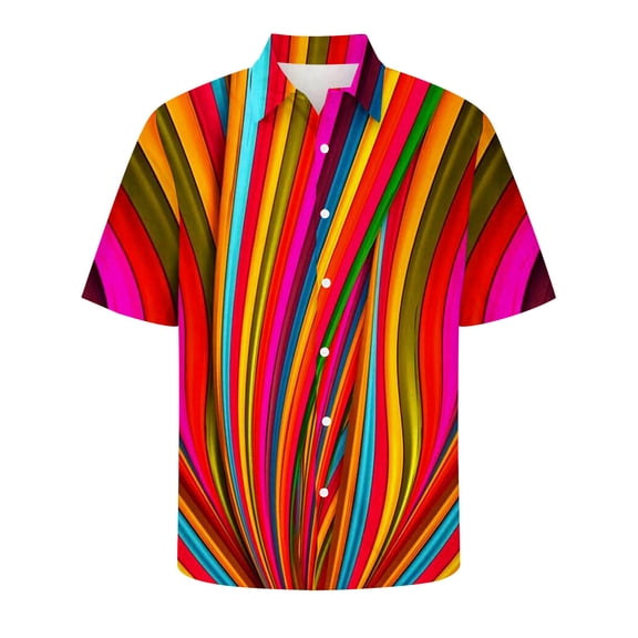 Telankuip Men's Casual Beachwear Fashion Colorful 3D-Printed Short Sleeve Shirts Plus Size Loose Mardi Gras Novelty Button down Tops Casual Soft Comfy Beach Holiday Outfits 4-Red L