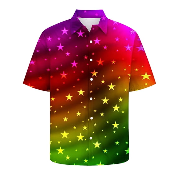 Telankuip Men's Casual Beachwear Fashion Colorful 3D-Printed Short Sleeve Shirts Plus Size Loose Mardi Gras Novelty Button down Tops Casual Soft Comfy Beach Holiday Outfits 11-Hot Pink XL