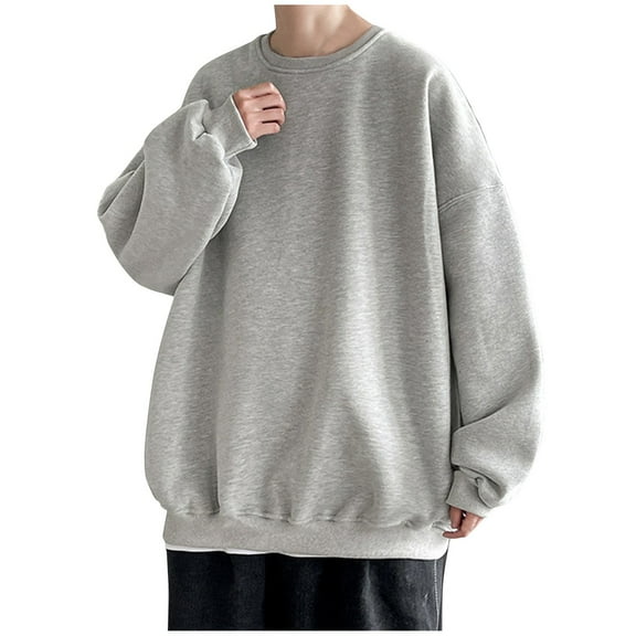 Telankuip Men's Classic Baggy Sweatshirts Fashion Solid Color Crewneck Drop Shoulder Long Sleeve Pullovers Casual Workout Loose Soft Comfortable Simple Tops Loungewear Grey XL