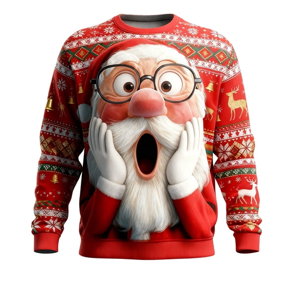 Telankuip Men's Fashion Santa Claus Graphic 3D Printed Sweatshirts Trendy Retro Long Sleeve Crewneck Pullover Relaxed Fit Xmas Holiday Vacation Soft Comfort Winter Clothes Red6 S