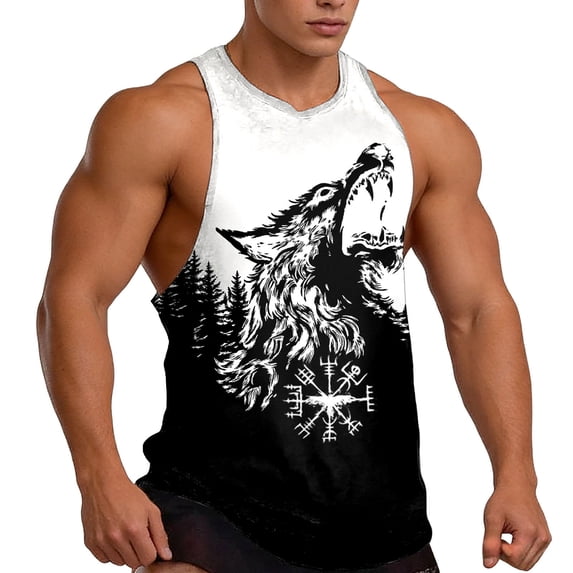 Telankuip Men's Funny Pattern Print Muscle Tank Tops for Retro Athletic Workout Sleeveless T-Shirt Lightweight Comfy Casual Streetwear Graphic Tee 2-White S