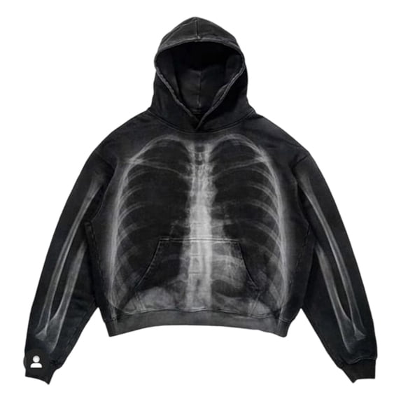 Telankuip Men's Halloween Skeleton Print Hoodies Oversized Y2k Graphic Streetwear Hooded Sweatshirts Retro Washed Casual Drop Shoulder Long Sleeve Sporty Pullovers with Pocket Black XL