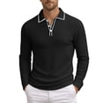 thumbnail image 1 of Telankuip Men's Knit Polo Shirts 2026 Early Spring Long Sleeve Quarter Zipper Polo Sweater Ribbing Pure Color Stretch Slim Fit Soft Comfortable Business Casual Pullover Tops 1-Black XL, 1 of 7