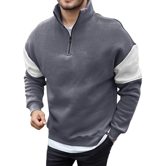 Telankuip Men's Lightweight Quarter Zipper Neck Sweatshirts Loose Fit Color-Block Long Sleeve Pullovers Casual Windbreaker Thermal Tops for Running Sports and Fitness Grey S