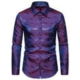 thumbnail image 1 of Telankuip Men's Luxury Jacquard Long Sleeve Dress Shirts Color Contrast Muscle Fit Wedding Party Prom Shirt Lapel Button down Lightweight Comfy Fashion Disco Tops Outfits Purple XL, 1 of 4