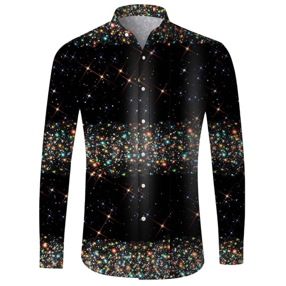 Telankuip Men's Mardi Gras Muscle Fit Dress Shirts Wrinkle-Free Long Sleeve Casual Button down Festival Sparkling Print Shirt Tops 2026 Fashion Carnival Holiday Party Outfits 12-Black M