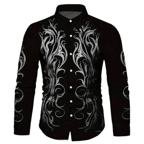 Telankuip Men's Mardi Gras Totem Printed Long Sleeve Shirts Hipster Slim Fit Button down Party Dress Top Shirt Plus Size Lightweight Comfy Fashion Carnival Holiday Party Outfits Grey S