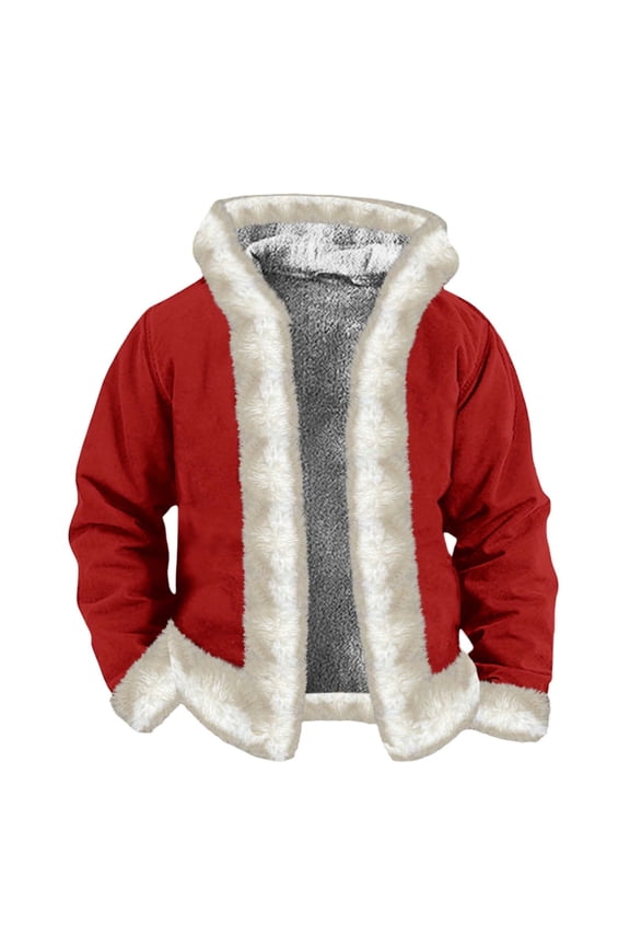 Men's Santa Claus Red Shearling Christmas Winter Jackets Xmas Sherpa Line Winter Hoodies Coat for Men Leather Aviator Style Open Front Sweatshirts Outwear Red XL