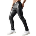 thumbnail image 1 of Telankuip Men's Skinny Straight Leg Tapered PU Faux Leather Motorcycle Biker Pants Trendy Plus Size Solid Color Tight Casual Trousers with Pockets for Daily Wear Black XXL, 1 of 5
