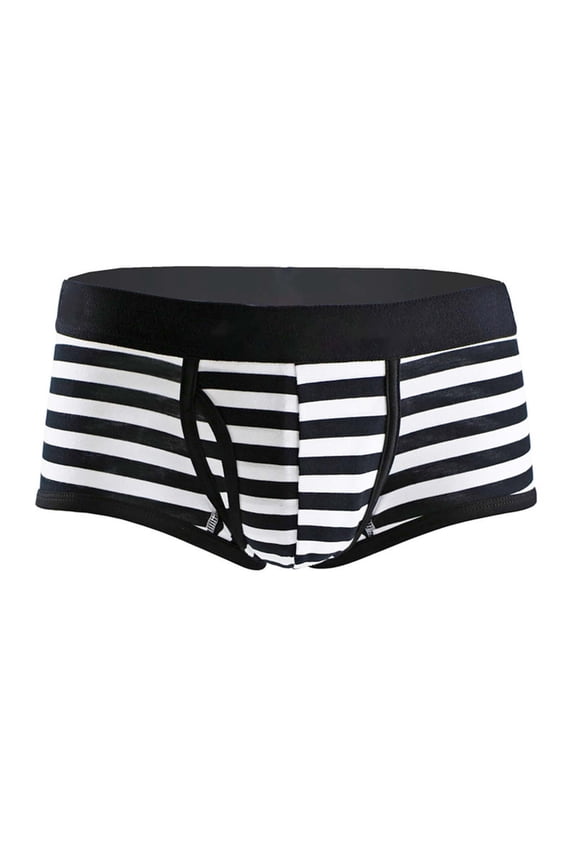 Men's Striped Print Low-Rise Boxer Briefs Lightweight Breathable Stretch Short Length Panties Soft Comfortable Fabric U Raised Bag Tight Stylish Underpants Black S