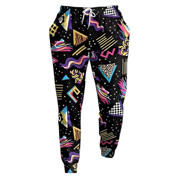 Telankuip Men's Sweatpants Elastic High Waisted Jogging Pants Trendy Full Printed Drawstring Tapered Leg Baggy Trousers with Pockets Soft Comfy for Sports and Daily Wear Black6 XL