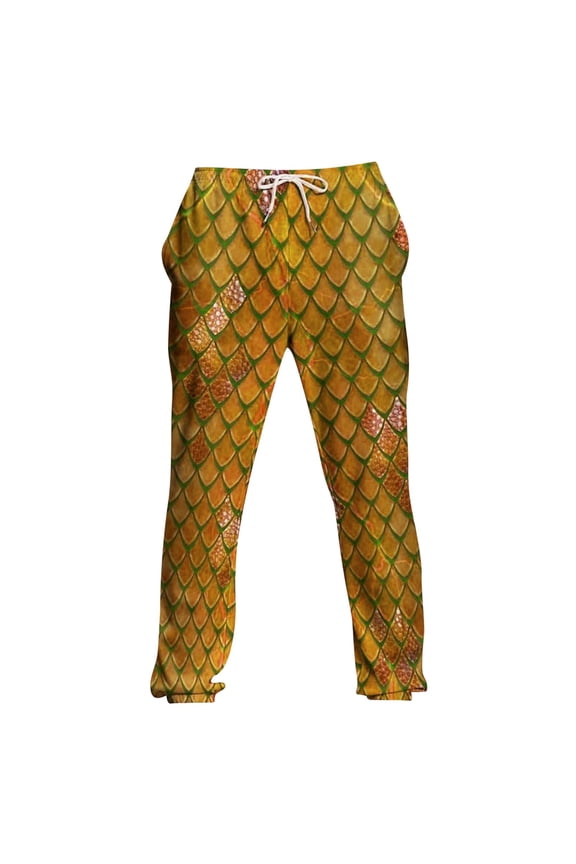 Men's Sweatpants Trendy Fish Scale Printing Jogger Pants Drawstring Elastic Waisted Straight Leg Casual Running Workout Pants with Pocket Gold S