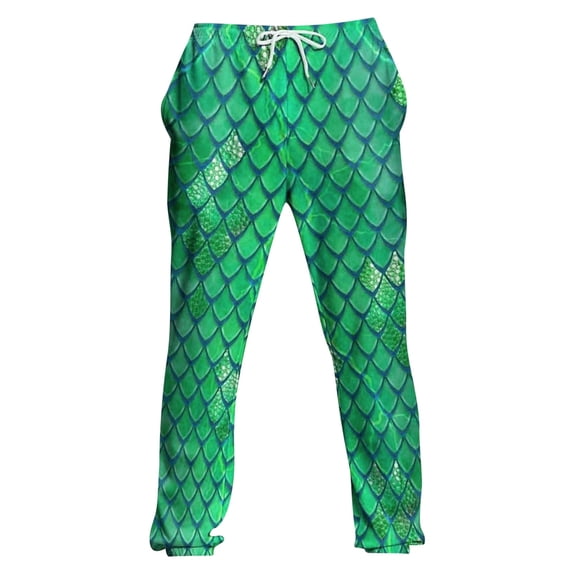 Telankuip Men's Sweatpants Trendy Fish Scale Printing Jogger Pants Drawstring Elastic Waisted Straight Leg Casual Running Workout Pants with Pocket Green XL