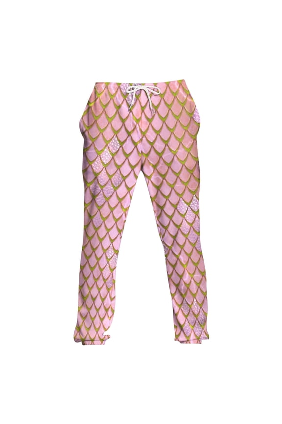 Men's Sweatpants Trendy Fish Scale Printing Jogger Pants Drawstring Elastic Waisted Straight Leg Casual Running Workout Pants with Pocket Pink S