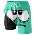 thumbnail image 1 of Telankuip Men's Swim Trunks with Compression Liner Funny Face Printing Elastic Drawstring Waist Beach Shorts for Swim Pool Surfing Wear Convenient Lined Pocket Casual Board Shorts 2-Light Green L, 1 of 4