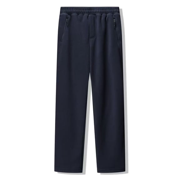 Telankuip Men's Winter Fleece Thickened Warm Pants Wide Leg Elastic Waisted Casual Trousers Straight Leg Short Pile Cozy Joggers Outdoor Daily Wear Versatile Basic Outfit Navy XXL