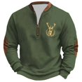 thumbnail image 1 of Telankuip Mens 1/4 Zip Christmas Sweatshirts Vintage Stag Design Stand Collar Fleece Pullover Tops Trendy Printed Loose Long Sleeve Merry Christmas Hoodless Sweatshirt Dark Green XXXL, 1 of 3
